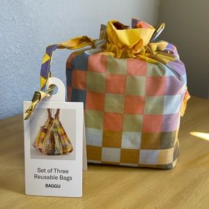 Set of three checkered standard reusable BAGGU bags